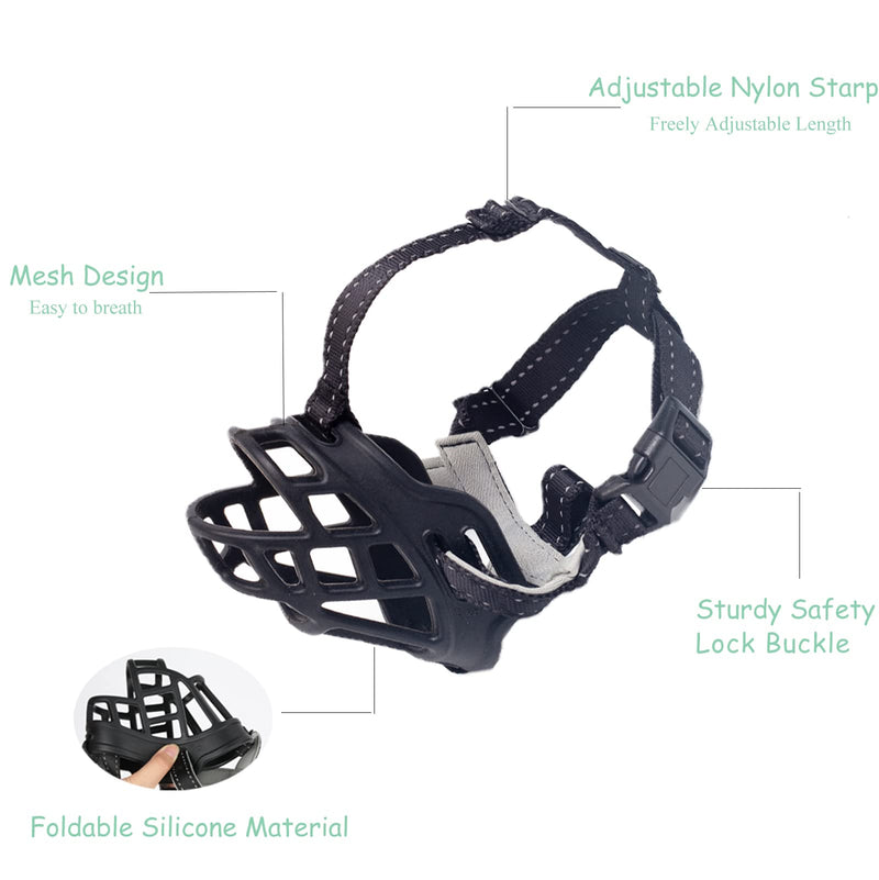 OHCOZZY Dog Muzzle, Silicone Basket Dog Muzzles for Small, Medium and Large Dogs with Adjustable Straps (Size 3, Black) - PawsPlanet Australia