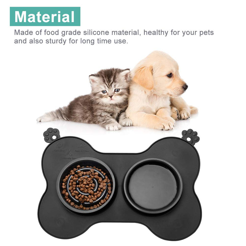 Slow Eating Dog Bowl, 3 in 1 Pet Slow Feeder and Water Bowl with Non-Spill Silicone Tray Bone Shape Non-Slip Mat, Dog Bowl for Small Medium Large Dogs and Cats l black - PawsPlanet Australia