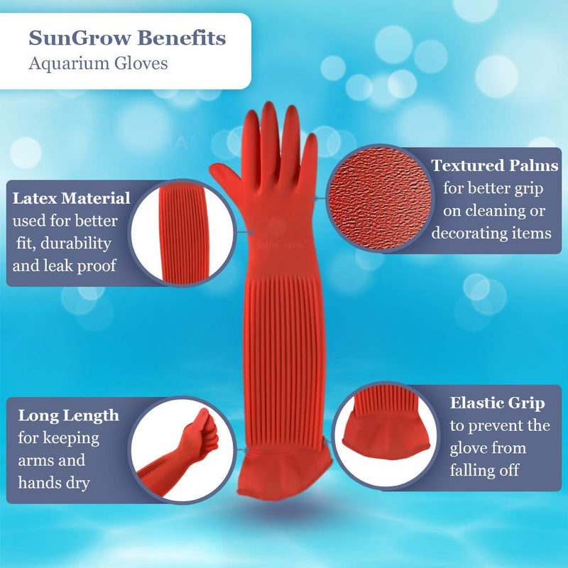 SunGrow Rubber Aquarium Gloves, 22” Long Latex Gloves Keep Hands and Arms Dry, Waterproof, Comfortable Medium Size Gloves, Elastic Band Holds Tight, Practical for Aquarium and Household Use - PawsPlanet Australia