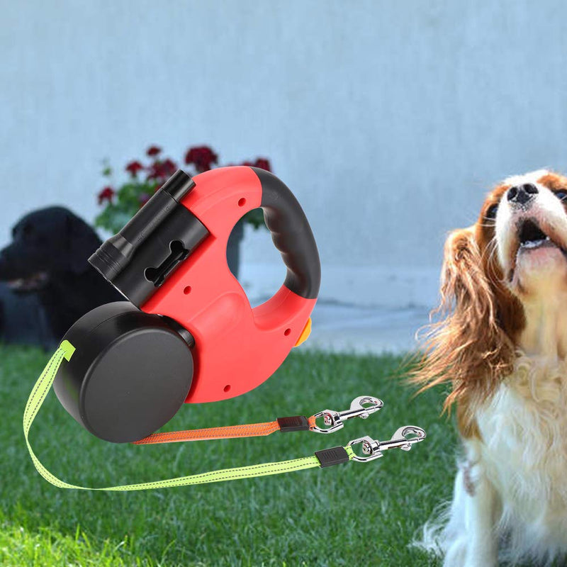 July Gift FILFEEL Retractable Dog Leash, Pet Walking Lead Automatic Extendable Flexible Dog Cat Traction Rope Double Head Hand Holding with LED Light (Red) - PawsPlanet Australia