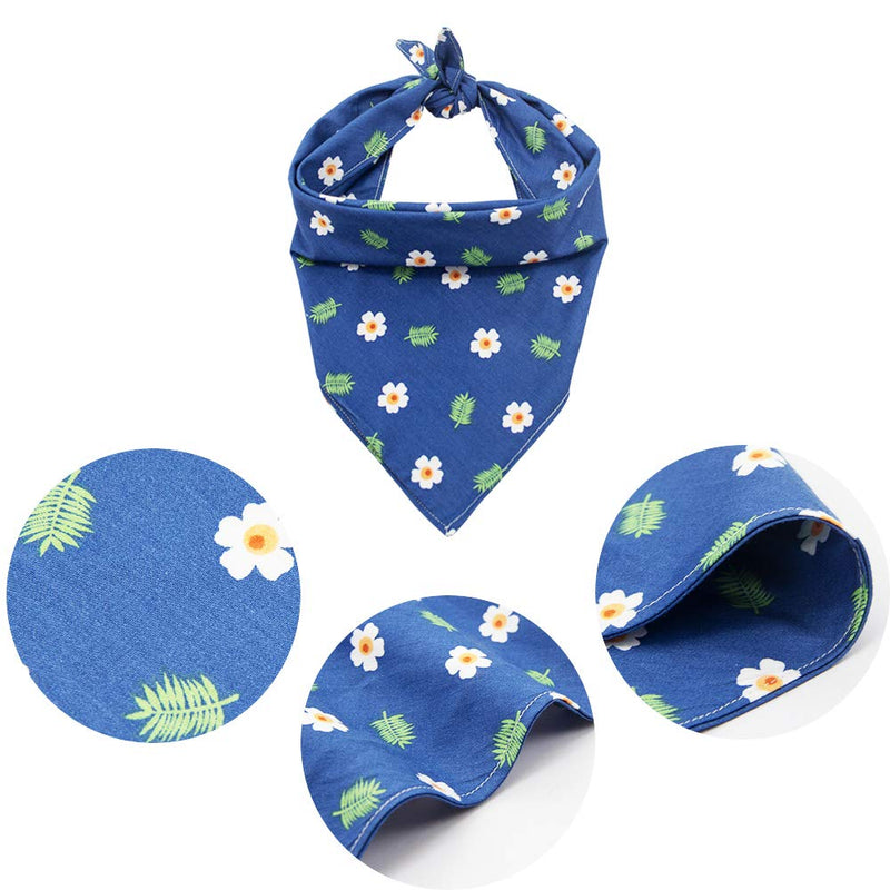 [Australia] - CAROLLIFE Dog Bandana – 1Pc-2Styles Washable and Reversible Triangle Bibs Scarfs, Multi Coloured Neckerchief Kerchief for Small&Medium&Large Pet Dogs Cats blue flower 