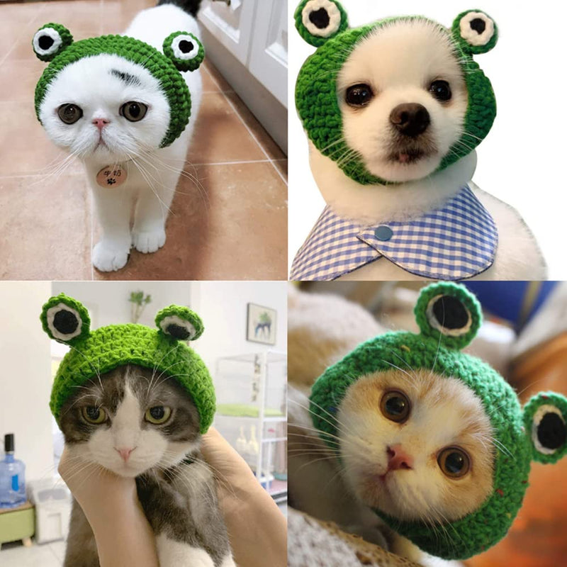 1Pcs Pet Funny Hat Cute Cat Hat Cartoon Dog Hat Adorable Frog Shape Pet Cap Pet Hair Band Hat Weaving Pet Grooming Supplies for Kitten Puppies - PawsPlanet Australia