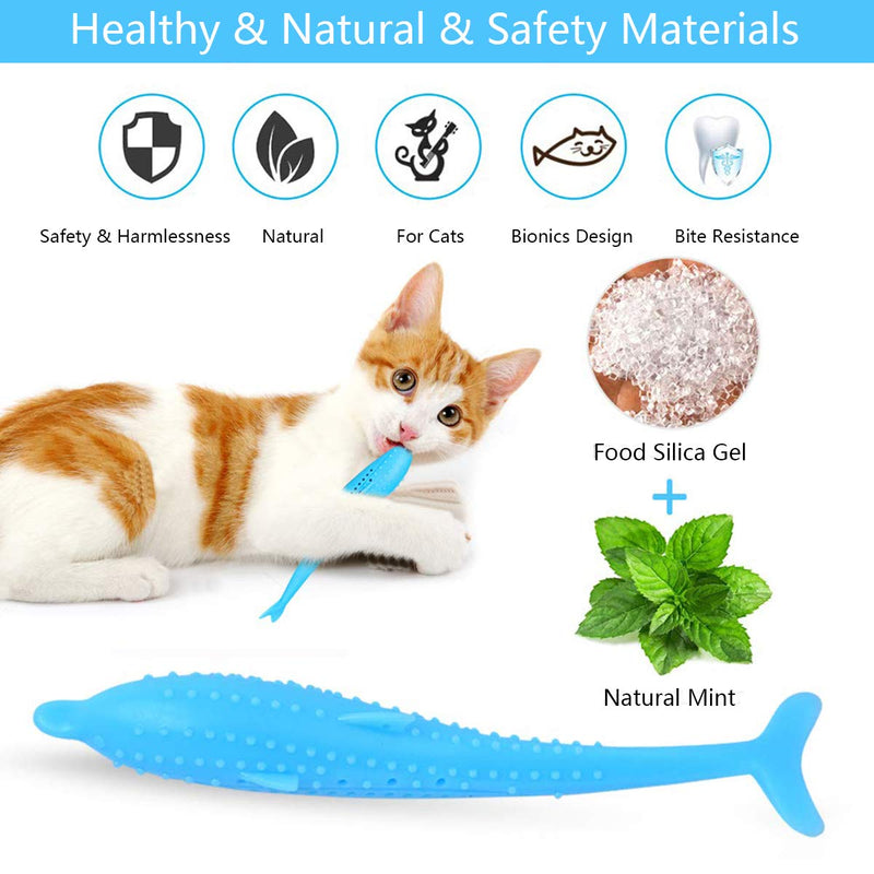 [Australia] - Owtbuy Catnip Toys Interactive Pet Cat Fish Shape Toothbrush, 4 Pack Pet Eco-Friendly Silicone Molar Stick Teeth Cleaning Chew Pet Supplies Cats Kitten Kitty 