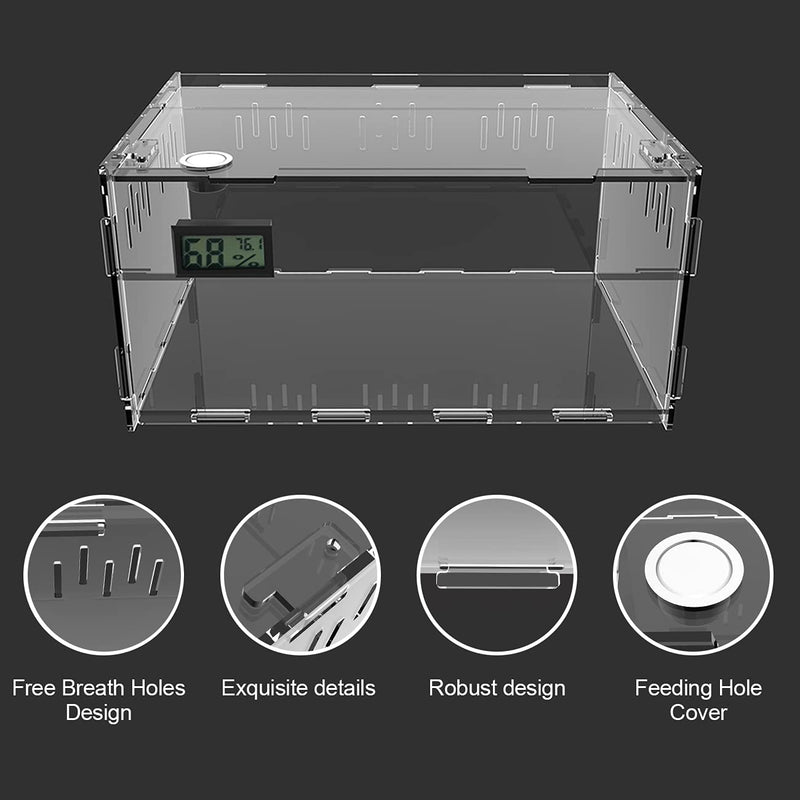 BETAZOOER Reptile Terrarium Aquarium Breeding Tank Acrylic Reptile Feeding Box with Temperature Hygrometer 11.4"x7.7"x5.9" - PawsPlanet Australia