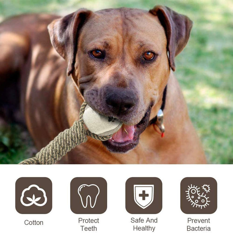 BINGXIAN Dog Chew Toys, Dog Rope Toy Ball Double Tennis Toy Cotton Rope, Interactive Dog Toys for Small Medium Dogs Puppies Training Playing Teeth Cleaning Brown - PawsPlanet Australia