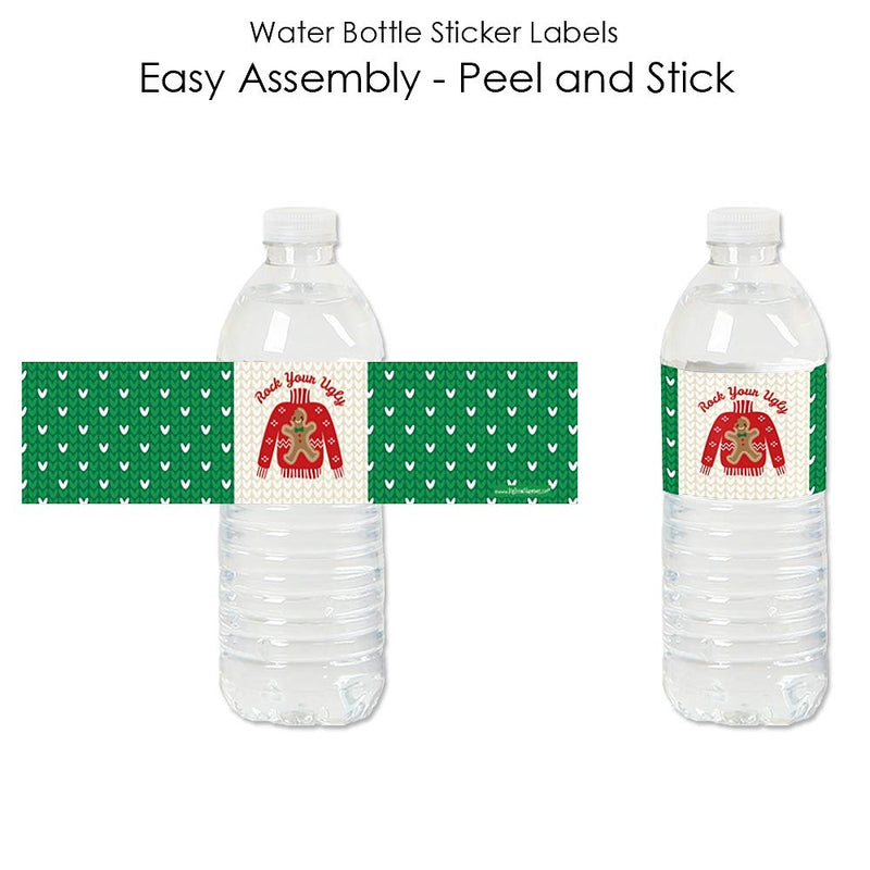 Big Dot of Happiness Ugly Sweater - Holiday and Christmas Party Water Bottle Sticker Labels - Set of 20 - PawsPlanet Australia