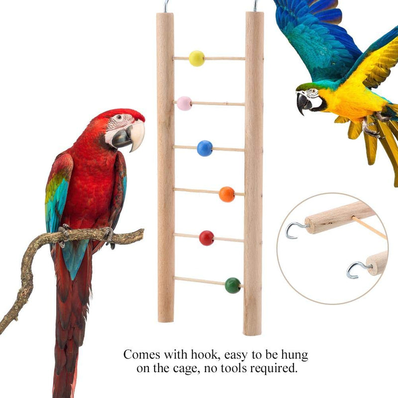 Pet Parrot Wood Ladder Pet Chewing Stairs Standing Slide Ladder Bird Cage Climbing Hanging Toys Parrot Educational Toys with Colorful Beads or Bells(With Beads) With Beads - PawsPlanet Australia