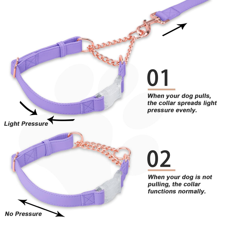 Soft Leather Martingale Collar for Dogs, Rose Gold Chain Limited Slip Collars with Quick Release Buckle, Stylish Adjustable Nylon No Pull Training Collar for Small Medium Large Dogs Purple Medium Medium (Neck 14"-17", Width 4/5") - PawsPlanet Australia