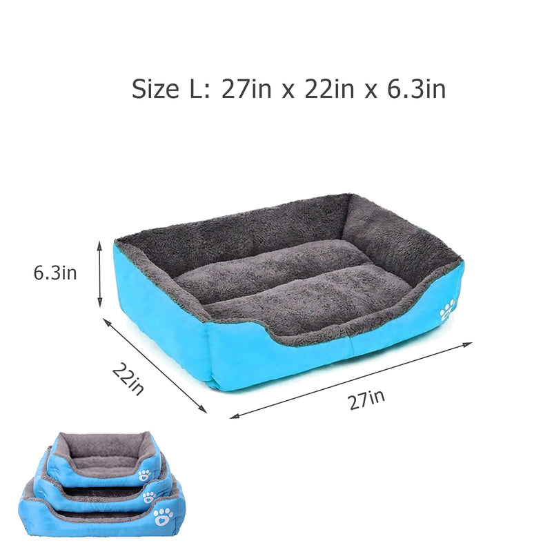 Dog Bed with Machine Washable, Warming Comfortable Square Pet Bed, Rectangle Sleeping Orthopedic Sofa Pet Bed for Large Medium Small Dogs and Cats (L - 27” x 22”, Blue) L - 27” x 22” - PawsPlanet Australia