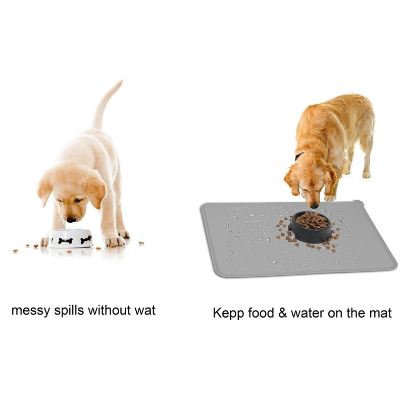 [Australia] - HOOSUN Pet Food Mat, Pet Silicone Bowl Mat, Pet Feeding Mat, Waterproof Dog Cat Mat Premium Silicone Food Grade Non-Stick Non-Slip Anti-Spill Easy Clean Gray 