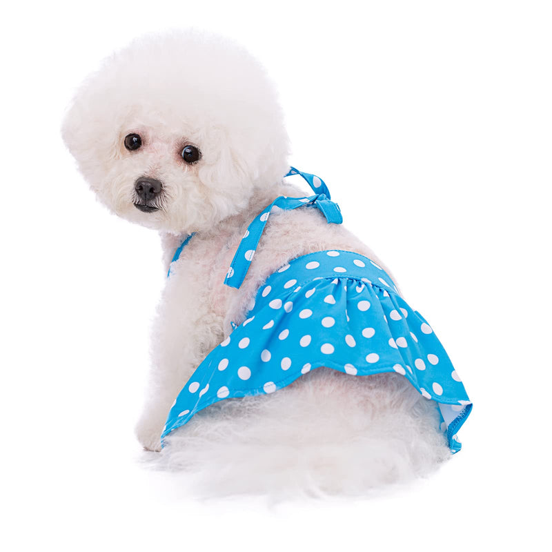 Dog Bikini Pet Swimsuit Flower Doggie Bathing Suit Pet Summer Beach Dress Clothes for Cat Puppy Small Dogs (X-Small, Blue polka dots) X-Small - PawsPlanet Australia