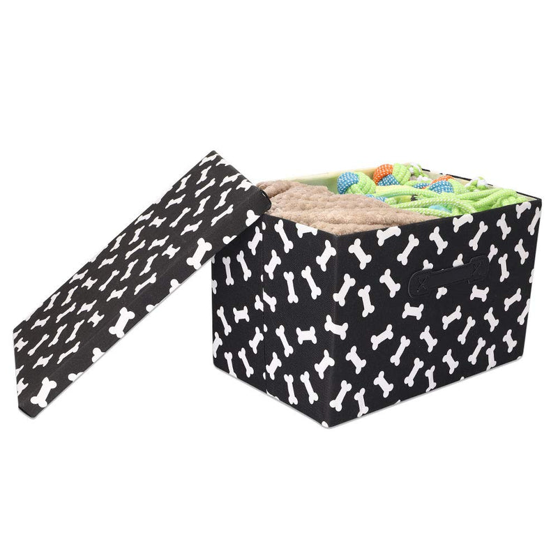 Fushida Foldable Dog Toys Storage Basket with Lid, Collapsible Canvas Pet Toy Storage Bin For Dogs Toys Food and Keepsakes (S, Y01) - PawsPlanet Australia