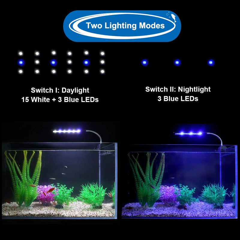 LED Aquarium Light Clip On Fish Tank Lighting Fit for 12-18 Inch Fish Tank & Aquarium White and Blue LEDs, 7W 12''-18'' - PawsPlanet Australia