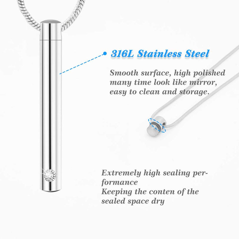 [Australia] - LYFML Cylinder Cremation Jewelry Urn Necklace for Ashes for Pet for Human, Memorial Pendant Made of Titanium Steel, Come with Filling Kit Support for Customization Silvery 