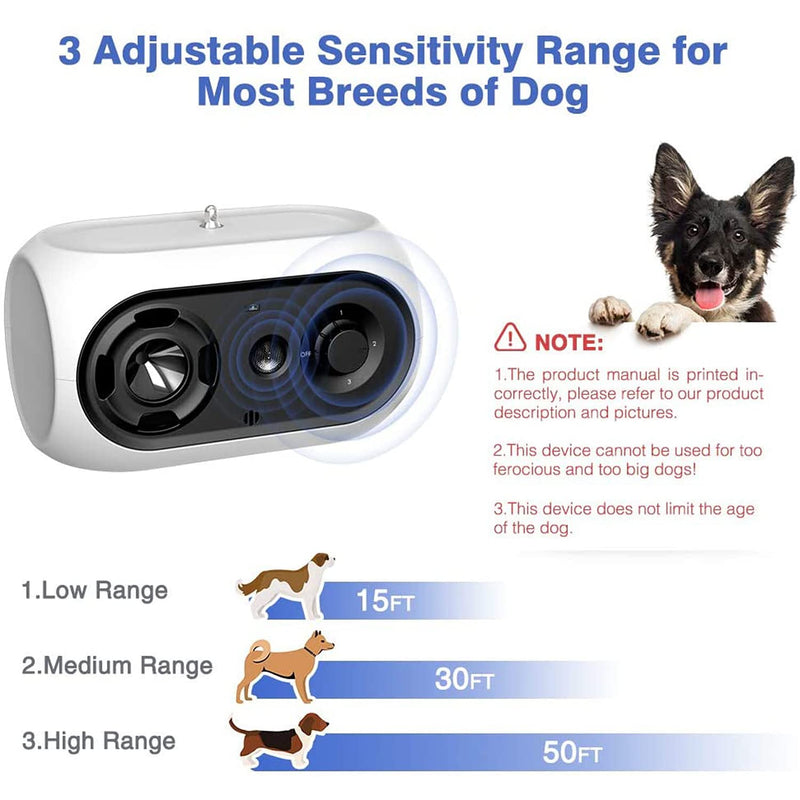 Anti Barking Device, 50 Feet Waterproof Sonic Durable Dog Bark Deterrents, Ultrasonic Dog Training Stopping Barking Control Device Stopper with 3 Adjustable Level Humane Safe for Dogs, Indoor Outdoor Anti bark device-White - PawsPlanet Australia