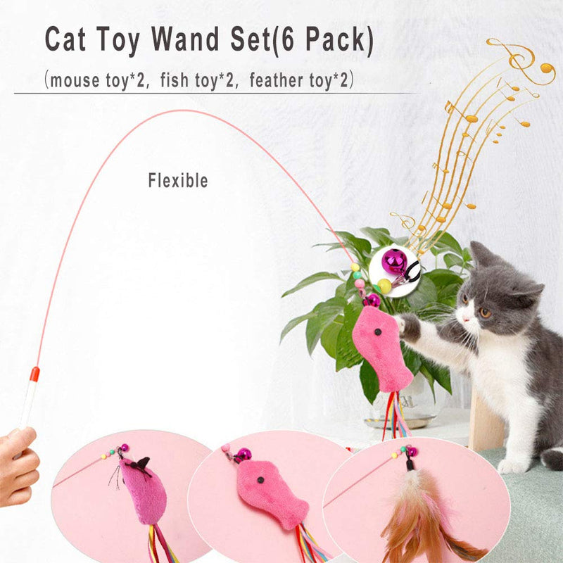 Aidiyapet Cat Toy Feather Wand Cat Pet Toy Wire Chaser Wand Teaser Feather With Bell (6 Pack) - PawsPlanet Australia