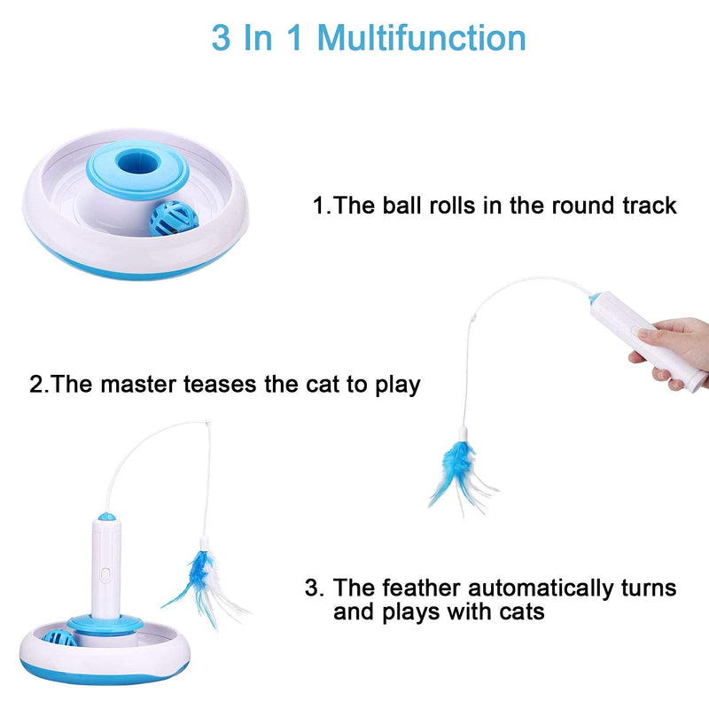 PETTOM Interactive Cat Toy Indoor Teaser Toy Electric with 360° Rotating Feather Toys & Ringing Bell Ball Intelligence Toy Game Pen Toy(Including Replacement Feather) - PawsPlanet Australia