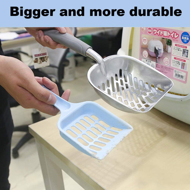 [Australia] - Litter Scoop,Cat Litter Scoope, Kitty Litter Scooper Large Metal with Holder Long Handle Small Holes Aluminum Deep Shovel Non-Stick Cat Accessories Supplies Box Blue 