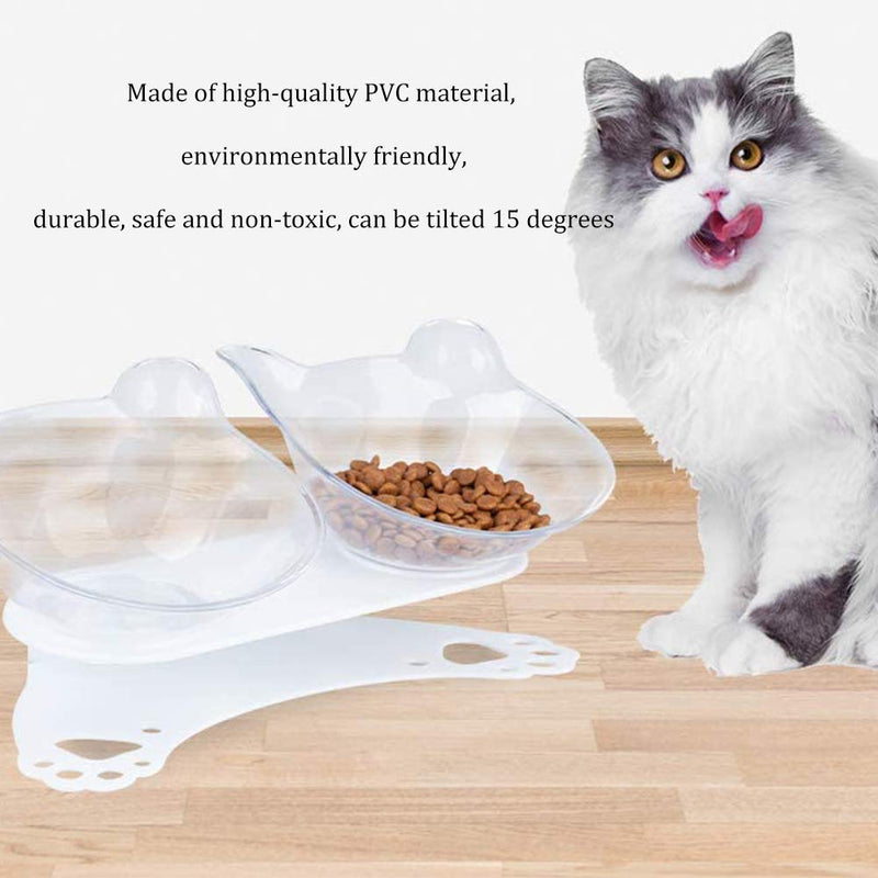 XYDZ Cat Food Bowls, Detachable 15°Tilted Double Cat Bowl, Non-Slip Multi-purpose Cat Dish Cat Water Bowl Pet Bowl Cat Feeding Bowl (Transparent) - PawsPlanet Australia