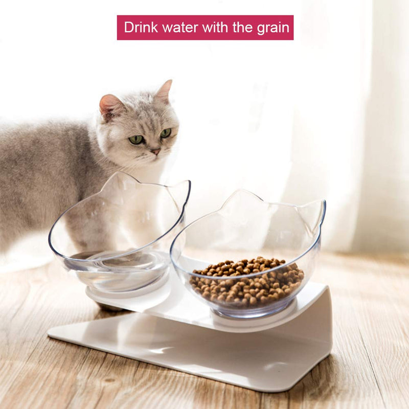 EUNEWR 15° Tilted Cat Food Bowl,Detachable Dish Bowl Raised Stand Transparent Cat Bowls, Raised Cat Bowl for Pet Food and Water Feeder - PawsPlanet Australia