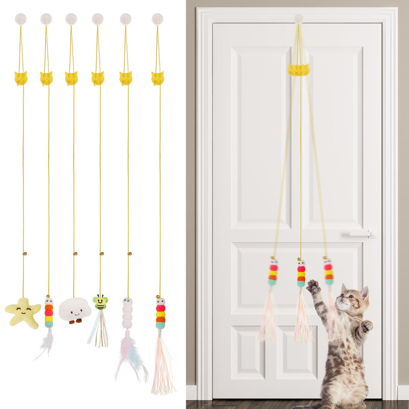 Bestomrogh Pack of 6 Cat Toys Self-Employment Hanging Door Frames, Adjustable Teaser Toy, Interactive Toy with Bell for Indoor Kitten Chase - PawsPlanet Australia