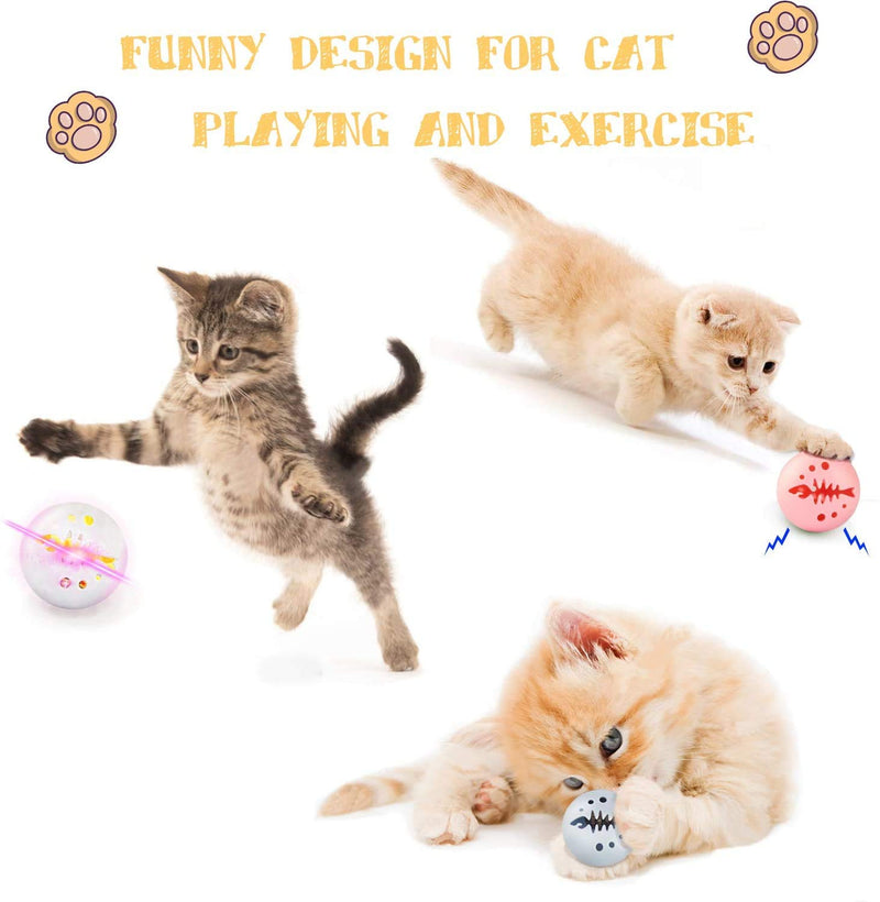 [Australia] - 3 Pack Pet Cat Ball Toys, Interactive Cat Toy, Cat Toys Balls with Flash Light Ball, Catnip Ball, Interactive Kitten Exercise Bell Ball, Blue, Pink & White Complete Gift Set Party Bundle 