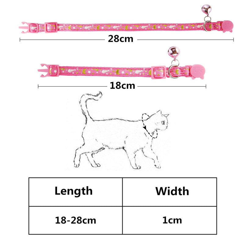 SLSON 3 Pack Cat Collar Breakaway Kitten Collar with Bell Moon Star and Fish Bone Pattern Cat Collars Glow in Dark Adjustable from 18-28cm, Purple, Pink, Black - PawsPlanet Australia