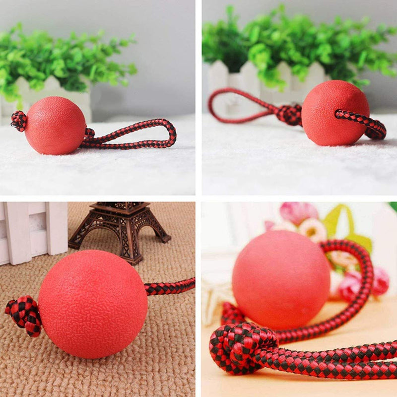 Kuiji Dog Rubber Solid Ball with Rope, Tug of War Balls Reward, Training Fetching Tugging Ball Toys for Small Dogs Teeth Cleaning Boredom Chew Toys (3 Different Sizes) - PawsPlanet Australia