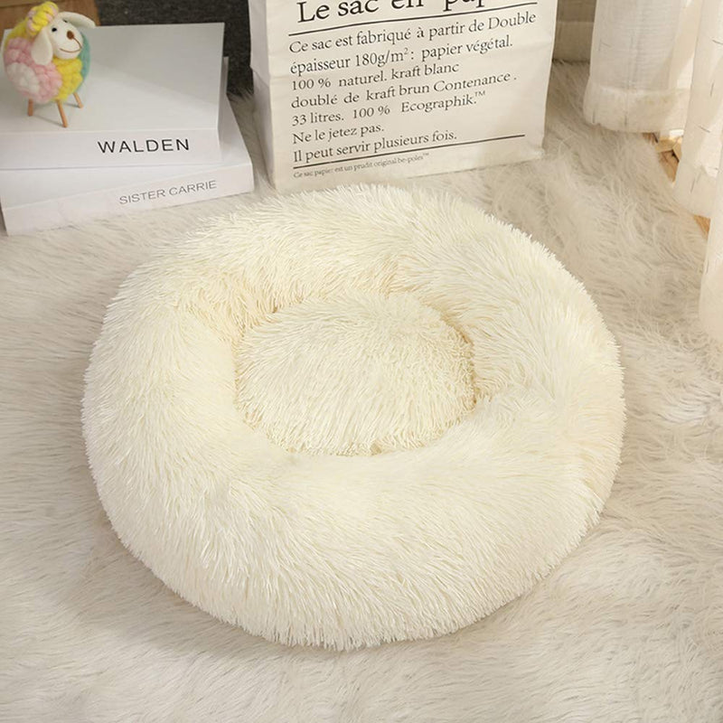 Gavenia Cat Beds for Indoor Cats Washable Donut Cat and Dog Bed,Soft Plush Pet Cushion,Waterproof Bottom Fluffy Dog and Cat Calming and Self Warming Bed for Sleep Improvement S(20''D×8''H) Beige - PawsPlanet Australia