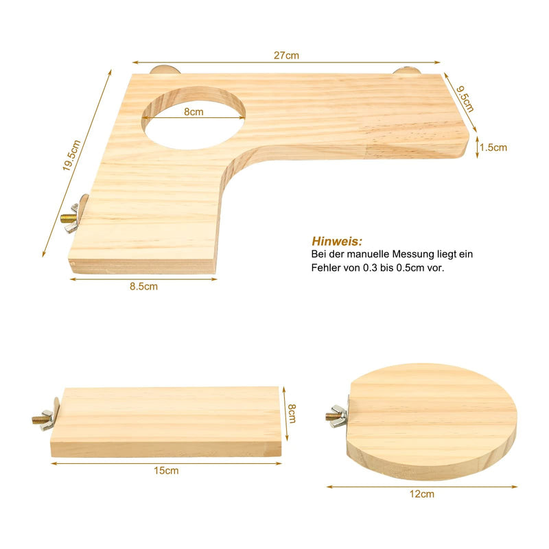 4-piece hamster accessory set, small animal platform, natural wood hamster toy for the cage for guinea pigs, chinchillas, rats, budgies including L-springboard, round rectangle - PawsPlanet Australia
