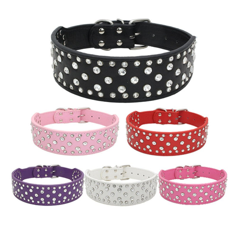 [Australia] - BTDCFY Rhinestones Dog Collars-2" Width Bling Crystal Diamond Studded Dog Collar PU Leather Pet Collar for Medium & Large Dogs XS(Neck 15"-18") purple 