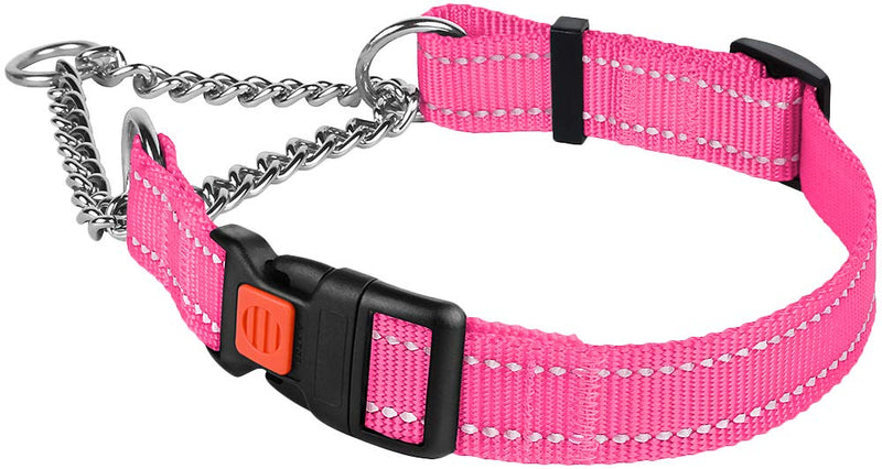 [Australia] - CollarDirect Reflective Dog Collar Martingale Collars Side Release Buckle Chain Training Adjustable Pet Choke Collars M, Neck Size 14"-17" Pink 