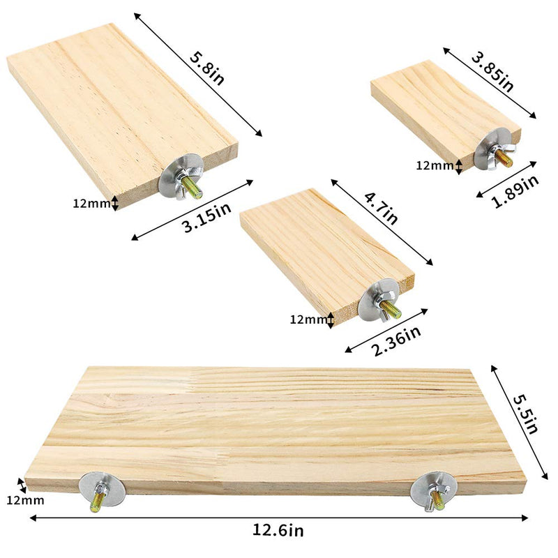BILLIOTEAM 4 Size Bird Wood Platform, Rectangle Square Wood Perch Stand Board Habitat Cage Corner Shelf with Stainless Steel Washers for Budgie,Parakeet,Parrots,Cockatiel,Hamster,Gerbil,Chinchillas - PawsPlanet Australia