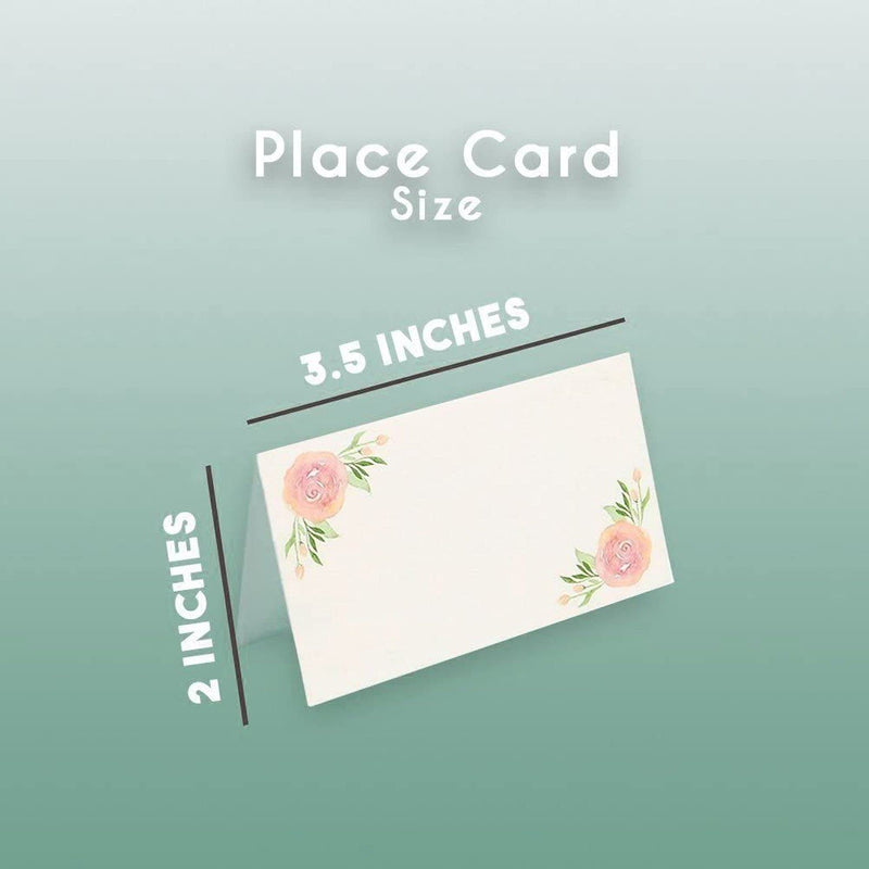 Floral Table Place Cards - 100 Piece Rose Tent Cards, Table Decorations and Party Supplies for Romantic Wedding, Banquets, Bridal Shower, Celebrations and Events, 2 x 3.5 Inches, Green and Pink - PawsPlanet Australia