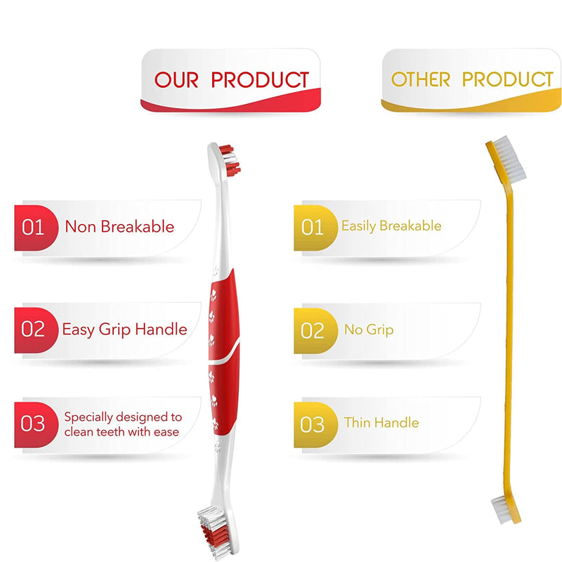 Diyxisk dog toothbrush 2 pieces pack dental care dog cleaning brushes, cat toothbrush, against tartar, bad breath and gingivitis, double-sided teeth cleaning set, red tool - PawsPlanet Australia