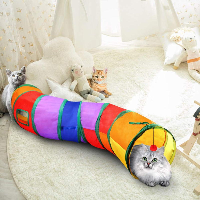 Cat Tunnel with Play Ball, Interactive Peek-a-Boo Cat Chute Cat Tube Toy, Camouflage S-Tunnel for Indoor Cat, Best for Puppy, Kitty, Kitten, Rabbit A-S Way Rainbow - PawsPlanet Australia
