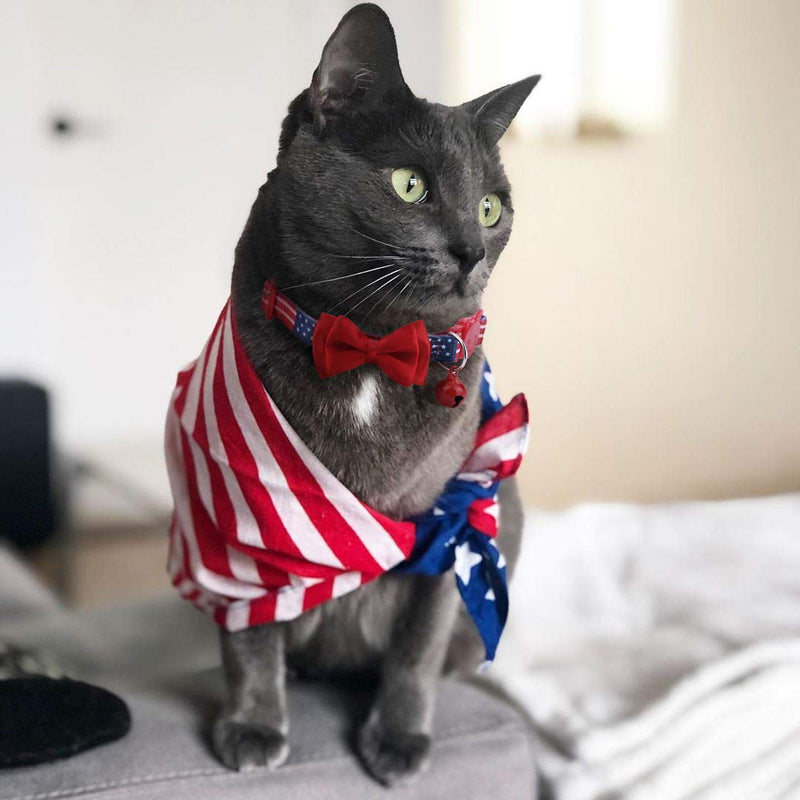 [Australia] - BoomBone American Flag Cat Collar Bowtie Breakaway with Bell 