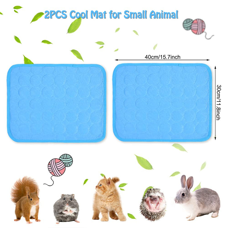 2PCS Summer Cooling Mat for Rabbit, Washable Bunny Bed, Rabbit Bed Mat, Guinea Pig Cage Liner Hamster Pee Pad, Fleece Sleep Pad for Squirrel, Hedgehog, Chinchilla, Small Animals, 15.8''x11.8'' Blue - PawsPlanet Australia