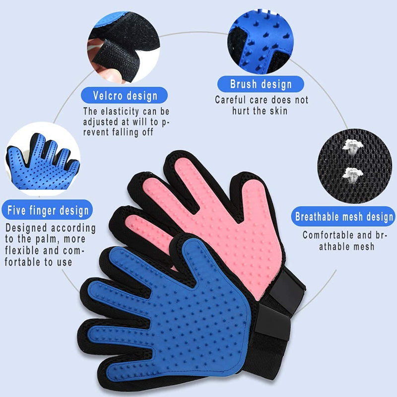 Houdao 1 Pair Cat Grooming mitt Glove Cat Gloves 2-in-1 with Breathable Mesh Soft Silicone Tips and Five Finger Dog Grooming Glove for Long Short Haired Dogs Cats Horses Rabbit Kitten(Light blue) - PawsPlanet Australia