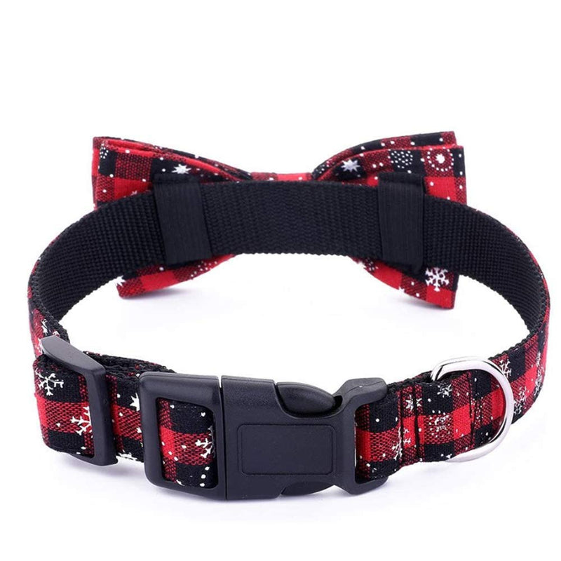 Pet Dog Cat Collar with Bow Tie Christmas Necklace Puppy D-Ring Decor Collar Accessories for Medium Large Dogs Cats (S,Red) S Red - PawsPlanet Australia