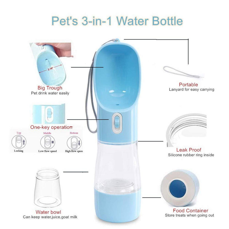 [Australia] - Licor Dog Water Bottle,Portable Pet Travel Water Bottle, Multifunctional Dog Water Dispenser with Food Container, Lightweight Pet Drink Bottle, BPA Free, Leak Proof, Suitable for Dogs and Cats Blue 