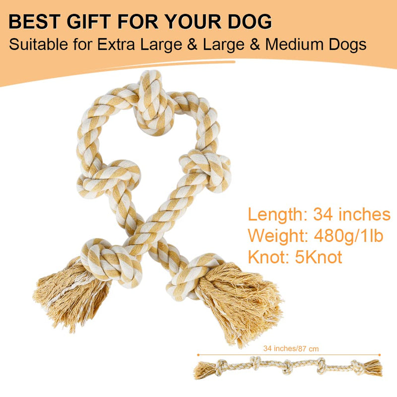 Vivifying Rope Dog Toy, XL Indestructible Dog Rope Toy for Large Dogs, 35 Inch Strong knotted Dog Interactive Rope Chew Toy for Aggressive Chewers - PawsPlanet Australia