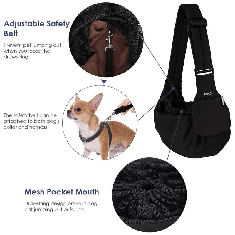 AUTOWT Padded Dog Sling, Dog Papoose Puppy Pet Carrier with Bottom Supported Hands Free Sling Adjustable Shoulder Strap and Bag Opening Front Zipper Pocket Safety Belt for Dogs Black Water-Resistant - PawsPlanet Australia