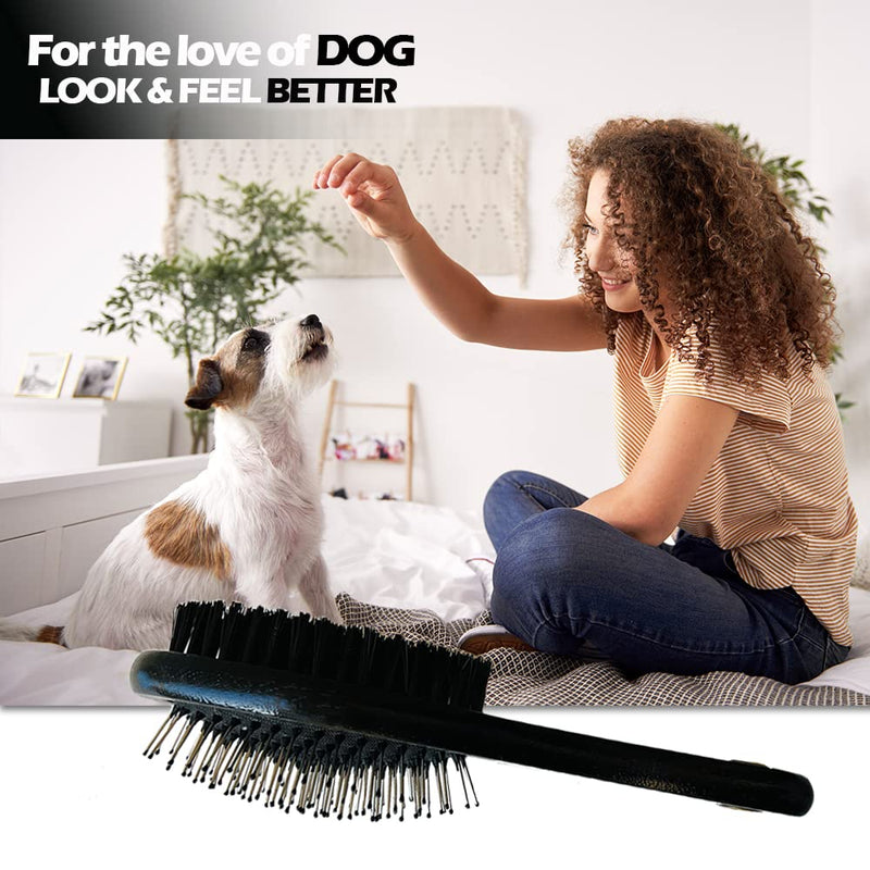 IB KOOT Wooden Dog Brushes for Grooming Double Sided Pet Hair Grooming Brush Professional Dog and Cat Brush for Shedding Ideal for Small and Long Haired Dogs (Black) Black - PawsPlanet Australia