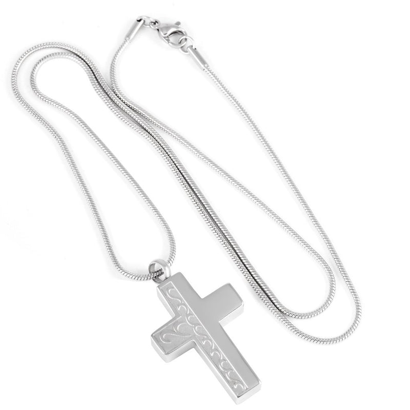 Cherished Urns Silver Engraved Cross Memorial Ash Keepsake Cremation Pendant - PawsPlanet Australia