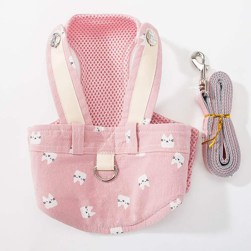 [Australia] - Rantow Small Dogs Harness + Dogs Leash Rope Set - No Choke Puppy Cat Dog Front Vest Harnesses Walking Lead Outdoor for Pet Corgi Poodle Schnauzer Chihuahua Pomeranian Pugs Shih Tzu Bichon Frise M(Chest 19cm/7.5inch) Overalls-Pink 