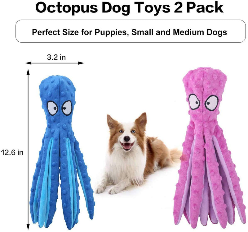 futureyun Dog Squeaky Toys No Stuffing Squeaky Dog Toy Octopus Dog Toys for Puppy Teething Durable Interactive Dog Chew Toys for Small to Medium Dogs Training and Reduce Boredom 2 Pack blue pink - PawsPlanet Australia