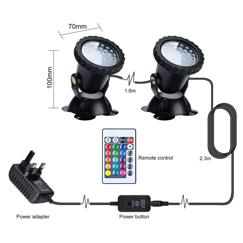 Lychee Waterproof Underwater Spot Lights,Remote Control Amphibious Change Color Submersible Lights for Garden Pond Aquarium Courtyard Swimming Pool Fountain Fish Tank (Set of 2) Set of 2 - PawsPlanet Australia