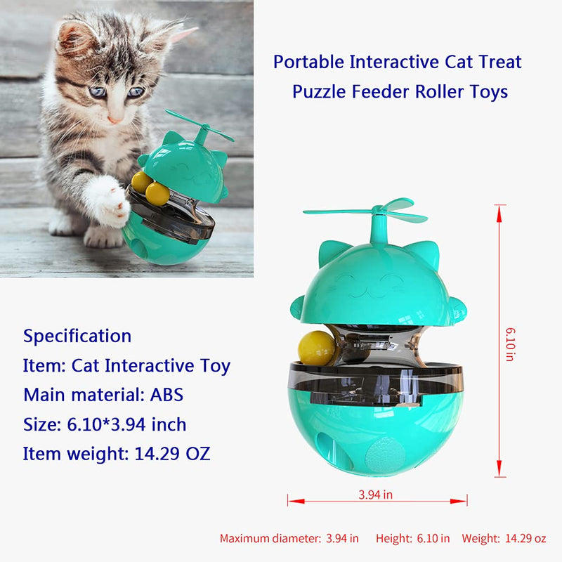 Cat Toys Interactive Cat Food Ball Toys,Cat Treat Dispenser Toy Slow Snack Feeder with Double Interactive Balls and Windmill Propeller,Puppy Puzzle Tumbler Toy,Pet Interactive Tumbler IQ Improving Toy Blue - PawsPlanet Australia