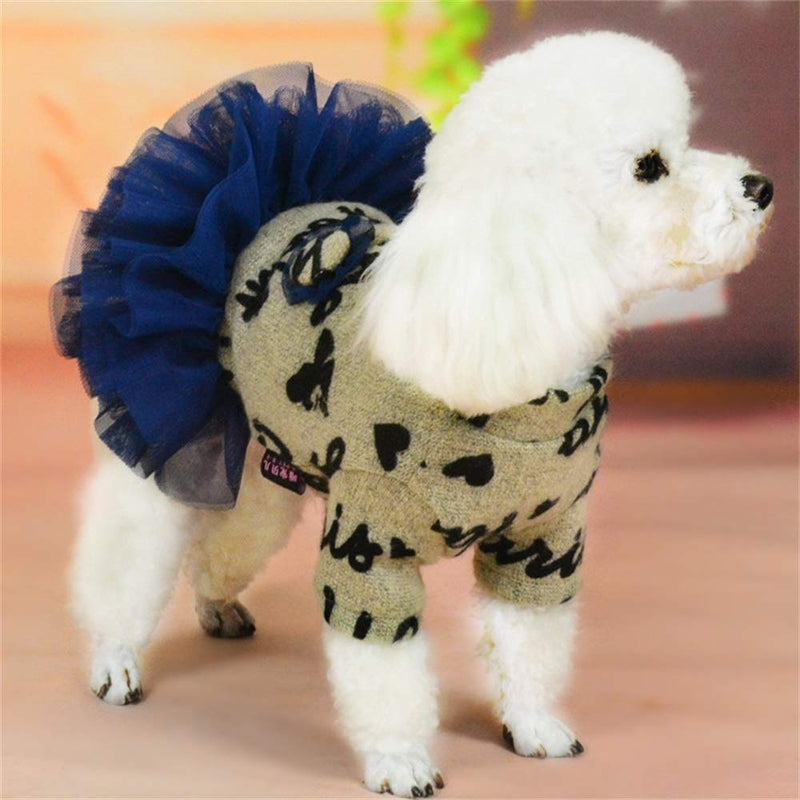 None Letters printed dog dress wedding dress blue splice dog outfits (chest girth18'') chest girth18'' - PawsPlanet Australia